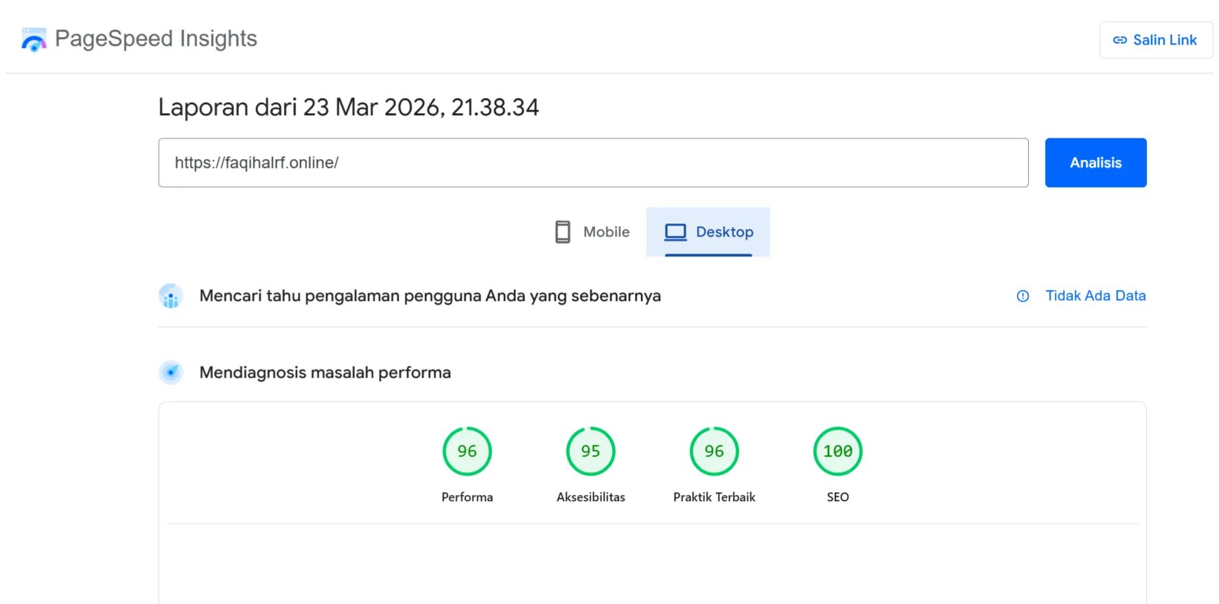 Laporan Performa Core Web Vitals
